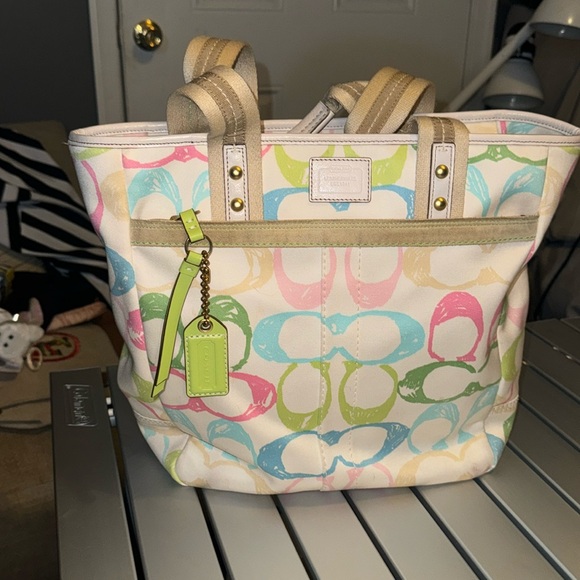 Coach Handbags - Coach Vintage Y2K Hampton Rainbow Logo Scribble Tote GUC